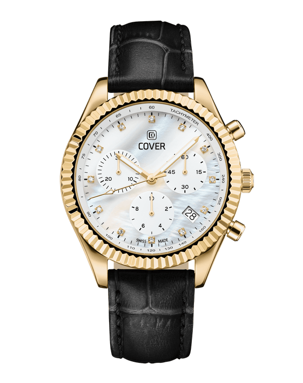 cover COVER Valentina Chrono Watch Crystals White Pearl Leather Gold