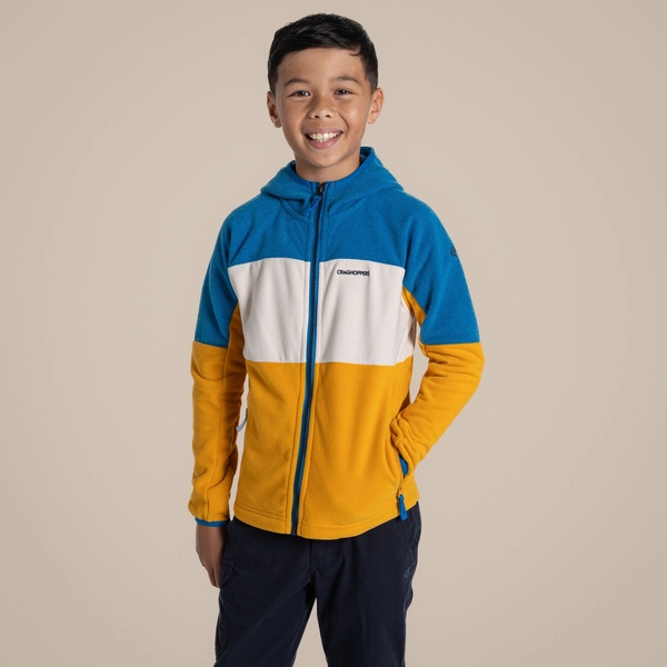 Craghoppers Kid's Bindloe Hooded Fleece Jacket | Howlite Blue / Warbler Yellow