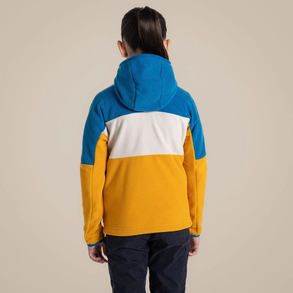 Craghoppers Kid's Bindloe Hooded Fleece Jacket | Howlite Blue / Warbler Yellow