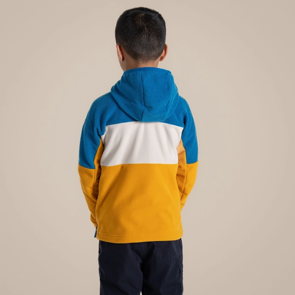 Craghoppers Kid's Bindloe Hooded Fleece Jacket | Howlite Blue / Warbler Yellow
