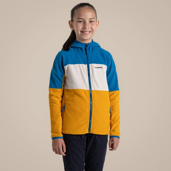 craghoppers Kid's Bindloe Hooded Fleece Jacket | Howlite Blue / Warbler Yellow