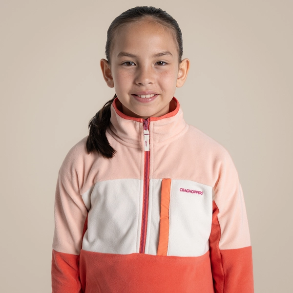 Craghoppers Kid's Bromley Half Zip Fleece | Pink Peach / Deep Coral