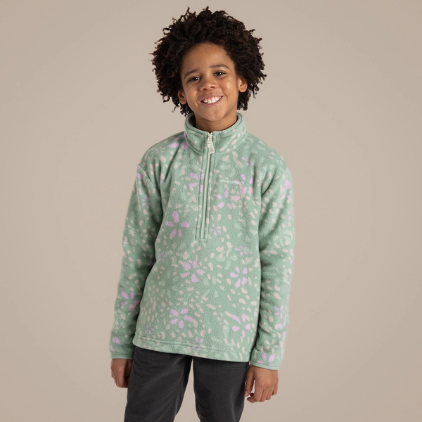 Craghoppers Kid's Calke Half Zip Fleece | Pale Pistachio Print