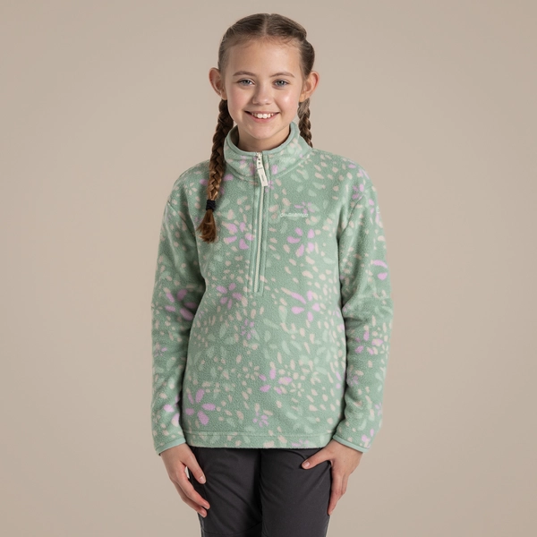 craghoppers Kid's Calke Half Zip Fleece | Pale Pistachio Print