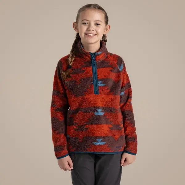 Craghoppers Kid's Pico Half Zip Fleece | Carnelian Orange Print