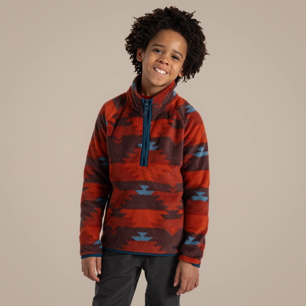 craghoppers Kid's Pico Half Zip Fleece | Carnelian Orange Print