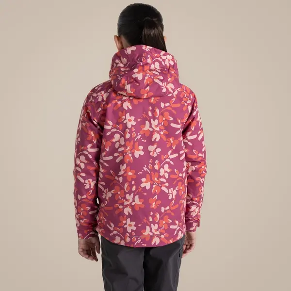 Craghoppers Kid's Sylvie Waterproof Jacket | Dusky Hibiscus Print