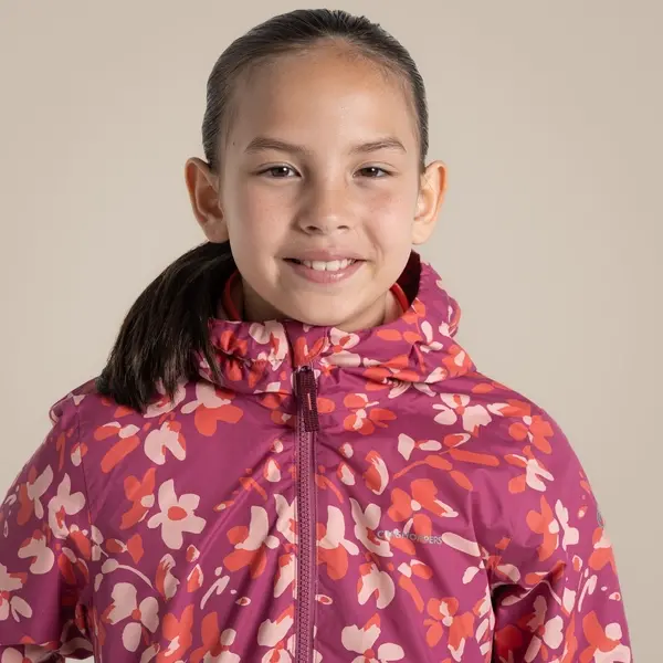 Craghoppers Kid's Sylvie Waterproof Jacket | Dusky Hibiscus Print
