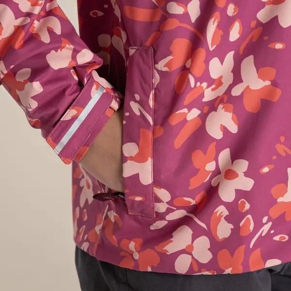 Craghoppers Kid's Sylvie Waterproof Jacket | Dusky Hibiscus Print