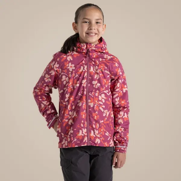 craghoppers Kid's Sylvie Waterproof Jacket | Dusky Hibiscus Print