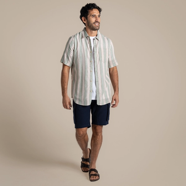 Craghoppers Men's Argino Short Sleeved Shirt | Lichen Green Stripe