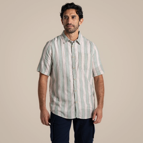 Craghoppers Men's Argino Short Sleeved Shirt | Lichen Green Stripe