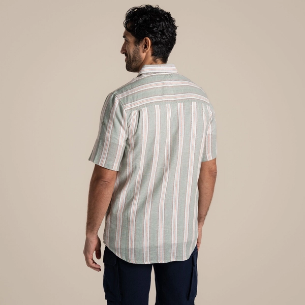 craghoppers Men's Argino Short Sleeved Shirt | Lichen Green Stripe