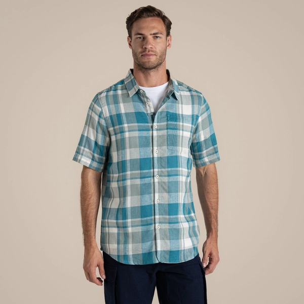Craghoppers Men's Argino Short Sleeved Shirt | Tranquil Blue Check