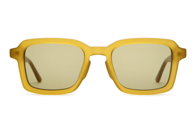 crap eyewear The Heavy Tropix Green-frame sunglasses with brown-tinted lenses on a white background