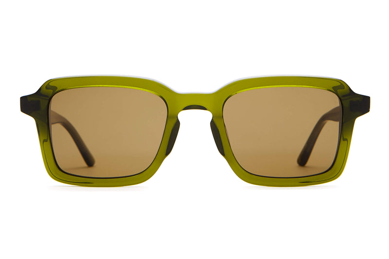 crap eyewear The Heavy Tropix Green-frame sunglasses with brown-tinted lenses on a white background