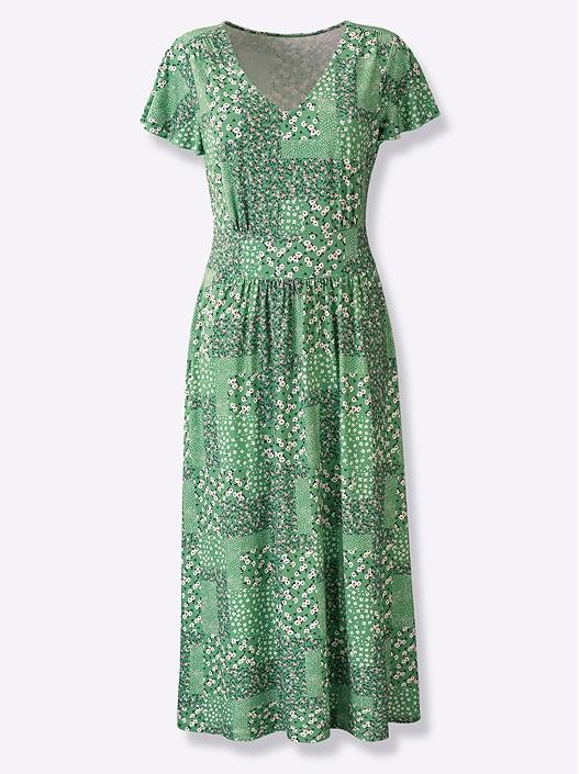 Creation L Apple Green-Champagne-Printed Patchwork Print Midi Dress From Creation L