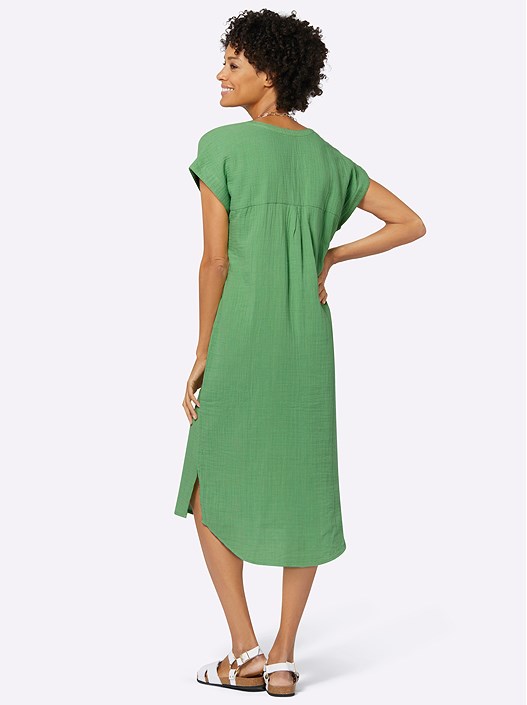 Creation L Apple Green V-Neck Muslin Dress From Creation L