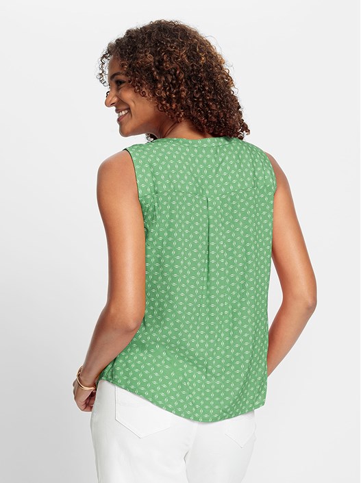 Creation L Apple Green-White-Printed Printed Sleeveless Blouse