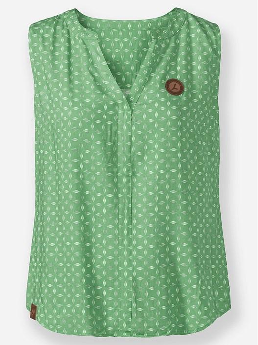 Creation L Apple Green-White-Printed Printed Sleeveless Blouse