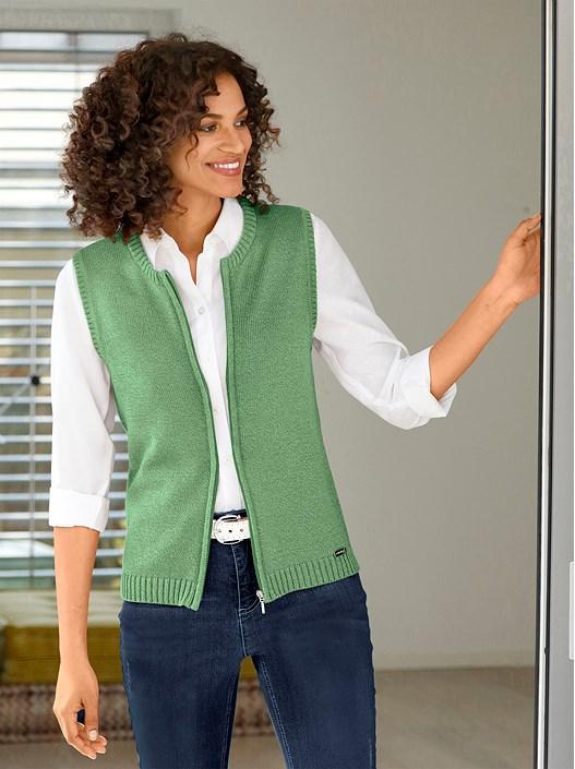 creation l Apple Green Zip Up Knitted Vest from creation L