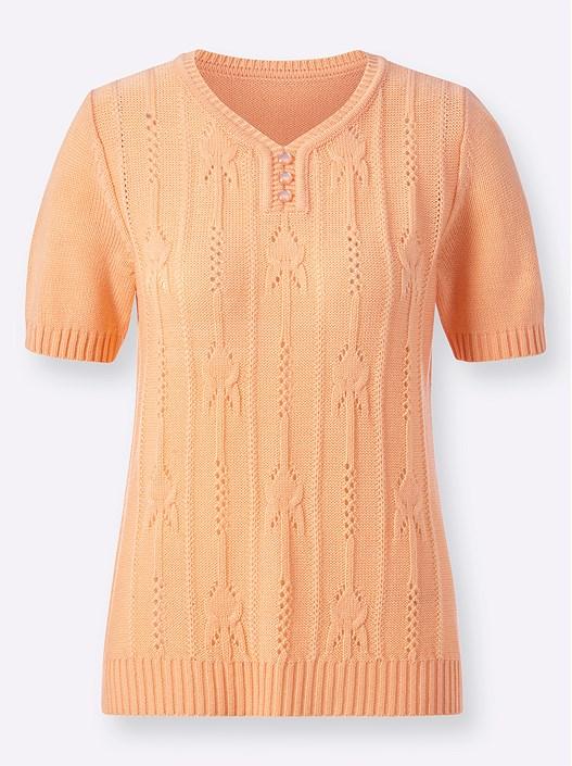 Creation L Apricot Open Knit Short Sleeve Sweater From Creation L
