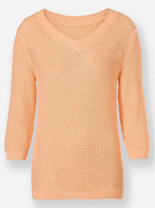 Creation L Apricot Textured V-Neck Sweater From Creation L