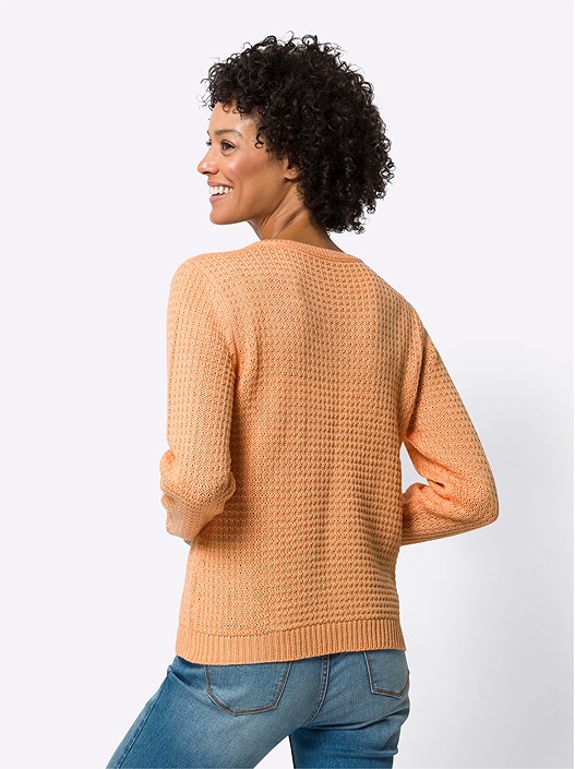 Creation L Apricot Textured V-Neck Sweater From Creation L