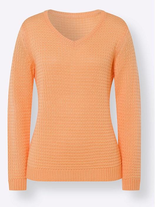 Creation L Apricot Textured V-Neck Sweater From Creation L
