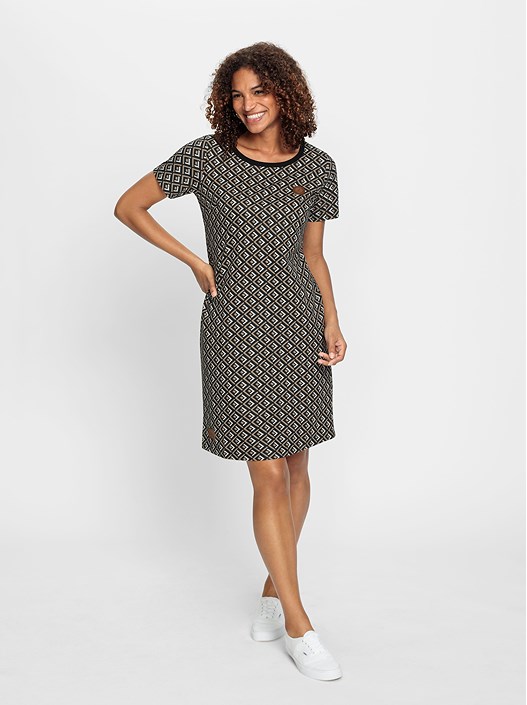 Creation L Beige-Black-Printed Printed Jersey Dress From Creation L