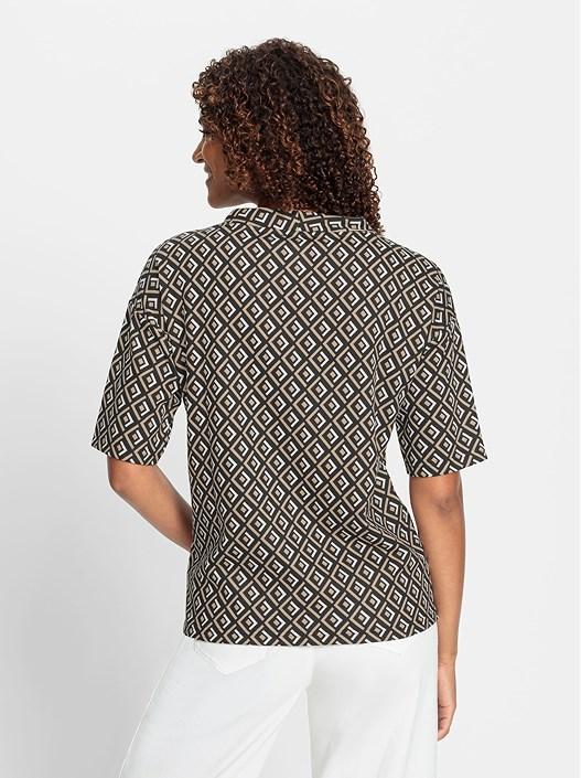 Creation L Beige-Black-Printed Printed Short Sleeve Sweatshirt