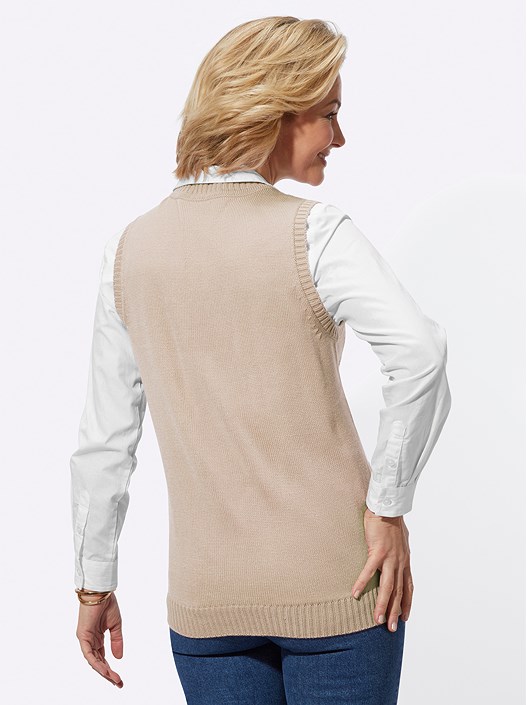 Creation L Beige Cable Knit Button Up Vest From Creation L