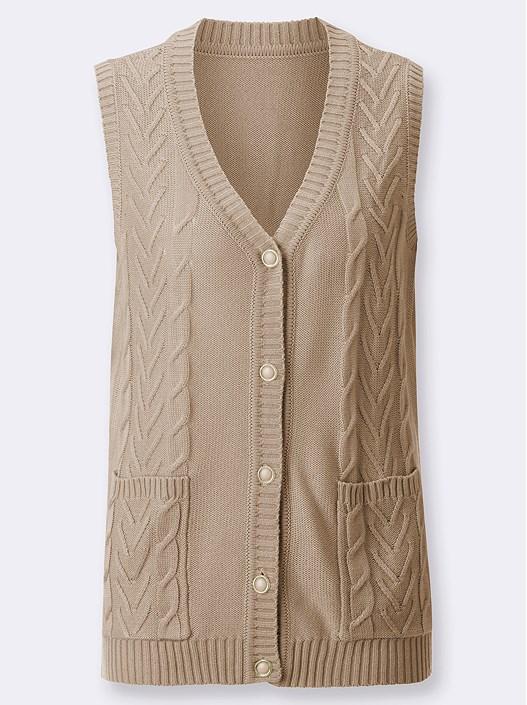 Creation L Beige Cable Knit Button Up Vest From Creation L