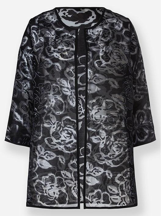 Creation L Black-Ecru-Patterned Floral Devore Jacket