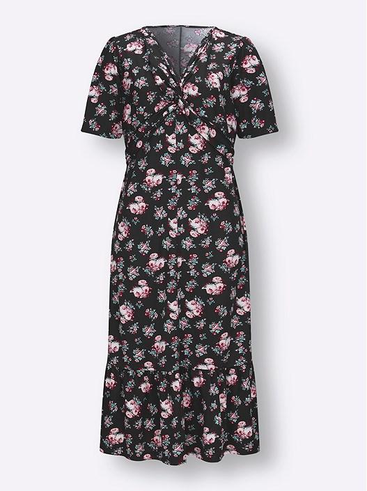 Creation L Black-Hortensia-Patterned Knot Detail Midi Dress From Creation L
