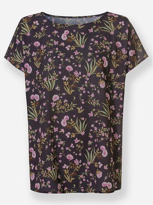 Creation L Black-Light Rose-Printed Floral Boat Neckline Blouse