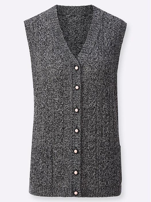 Creation L Black-Mottled Heather Button Up Vest From Creation L
