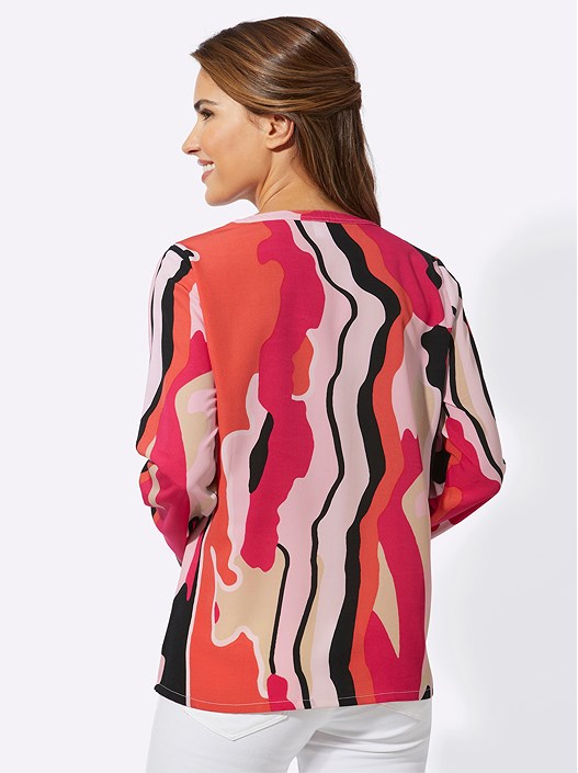 Creation L Black-Pink-Printed Printed V-Neck Blouse