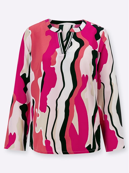 Creation L Black-Pink-Printed Printed V-Neck Blouse