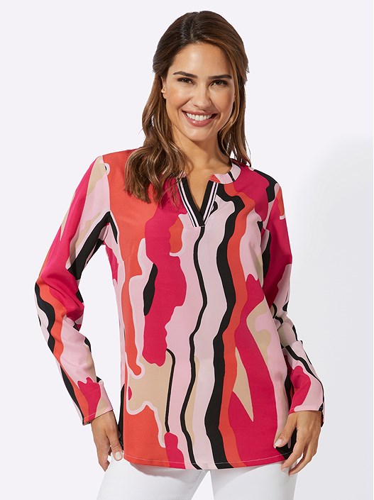Creation L Black-Pink-Printed Printed V-Neck Blouse