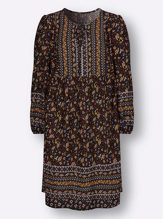 Creation L Black-Russet-Printed Tie Neck Floral Boho Dress From Creation L