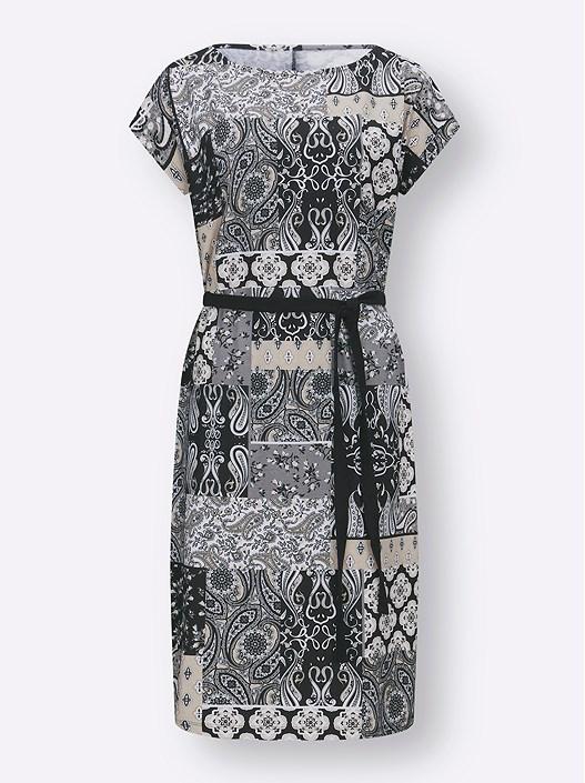Creation L Black-Sand-Printed Boho Tie Waist Dress From Creation L
