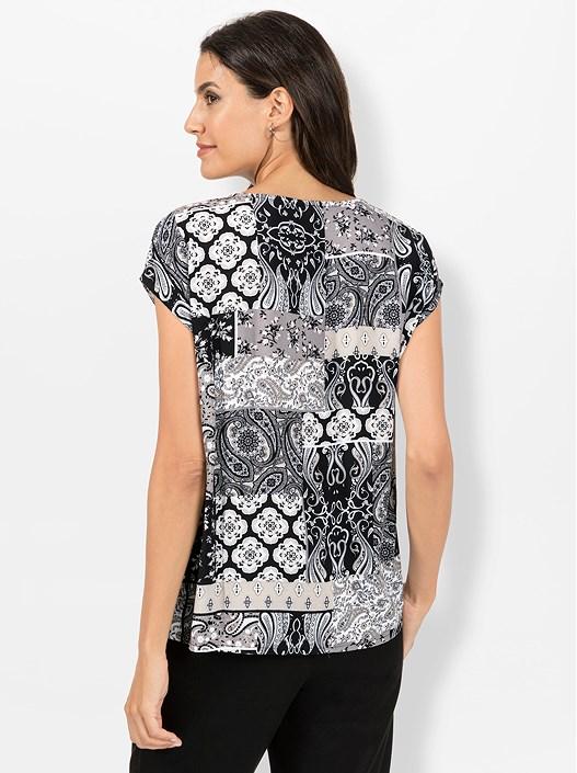 Creation L Black-Sand-Printed Patchwork Print Blouse