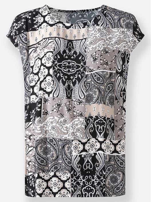 Creation L Black-Sand-Printed Patchwork Print Blouse