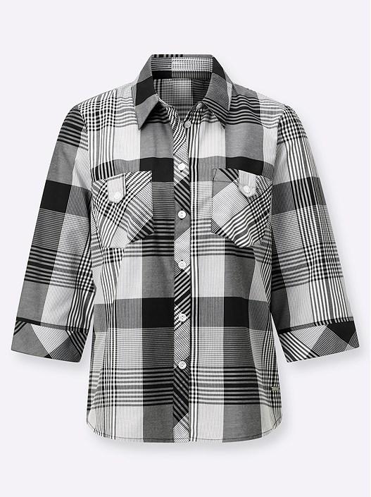Creation L Black-White-Checked Checked Button Up Blouse