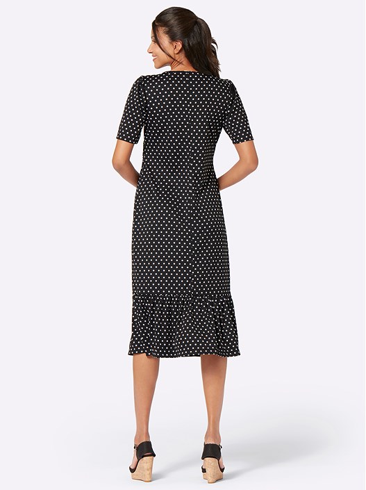 Creation L Black-White-Dots Knot Detail Midi Dress From Creation L