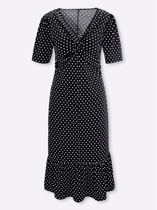 Creation L Black-White-Dots Knot Detail Midi Dress From Creation L