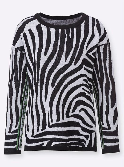 Creation L Black-White-Patterned Animal Print Sweater From Creation L