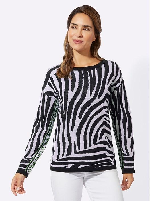 Creation L Black-White-Patterned Animal Print Sweater From Creation L