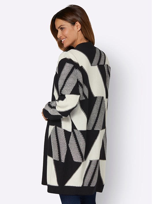 Creation L Black-White-Patterned Printed Knit Cardigan From Creation L
